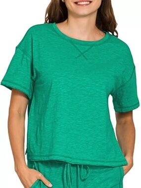 NWOT Zenana Size S Kelly Green Cotton Slub Short Sleeve Tee